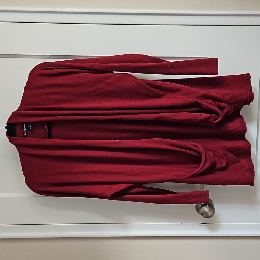 DKNY Jeans Open Front Slouchy Pocket Cardigan Burgundy Small